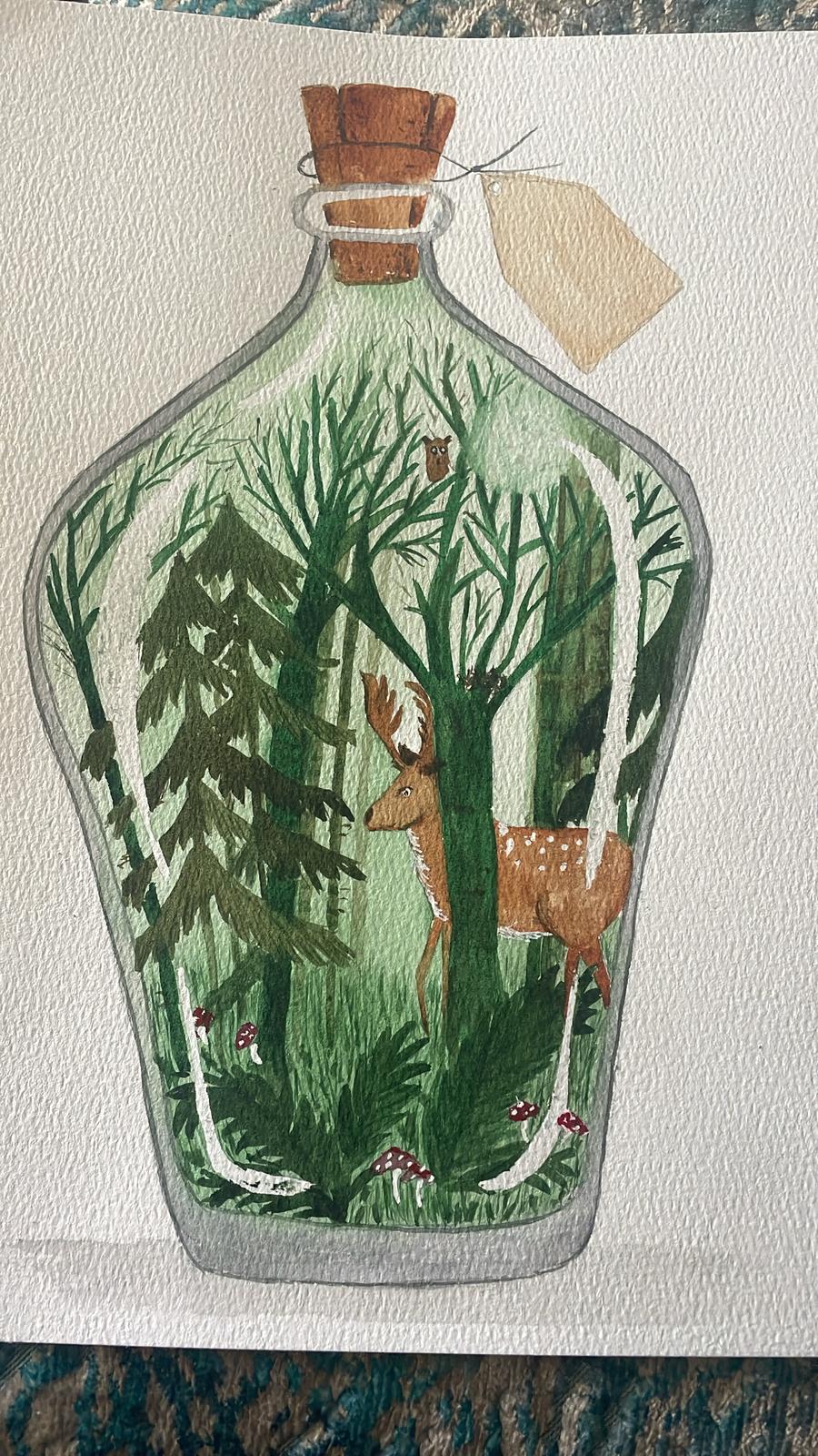 Watercolour deer in forest bottle