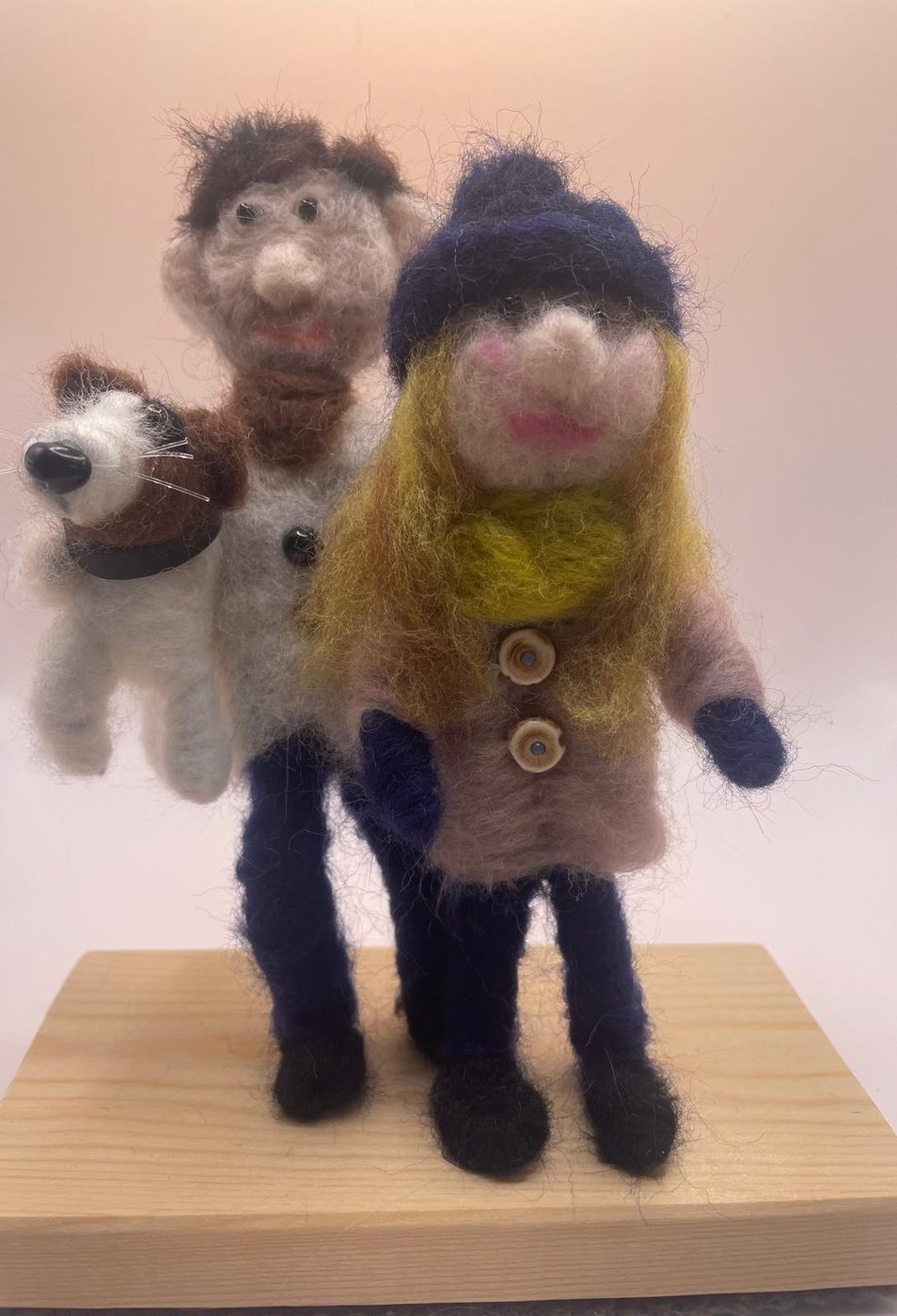 Needle felt couple with their dog